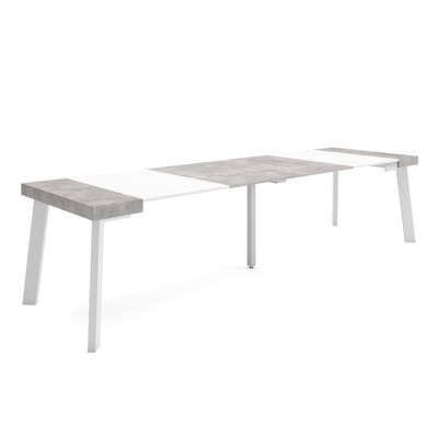 Skraut Home | Extendable Console Table | Folding dining table | 300 | For 14 people | Wooden legs | Modern Style | White and cement388_21_02