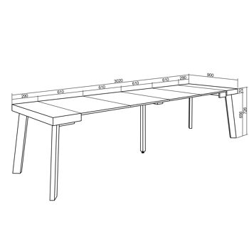 Accueil | Table console extensible | Table à manger pliante | 300 | Pour 14 personnes | Pieds en bois | Style moderne | Blanc et ciment388_21_02 3