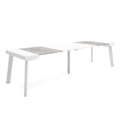 Accueil | Table console extensible | Table à manger pliante | 300 | Pour 14 personnes | Pieds en bois | Style moderne | Blanc et ciment374_41_02