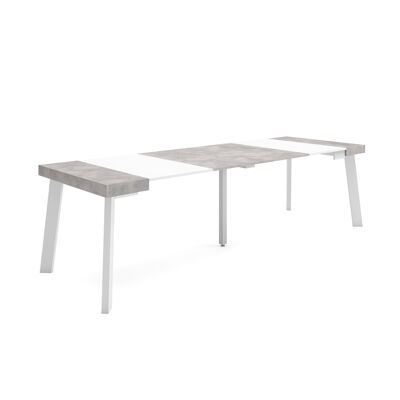 Skraut Home | Extendable Console Table | Folding dining table | 260 | For 12 people | Wooden legs | Modern Style | White and cement387_21_02
