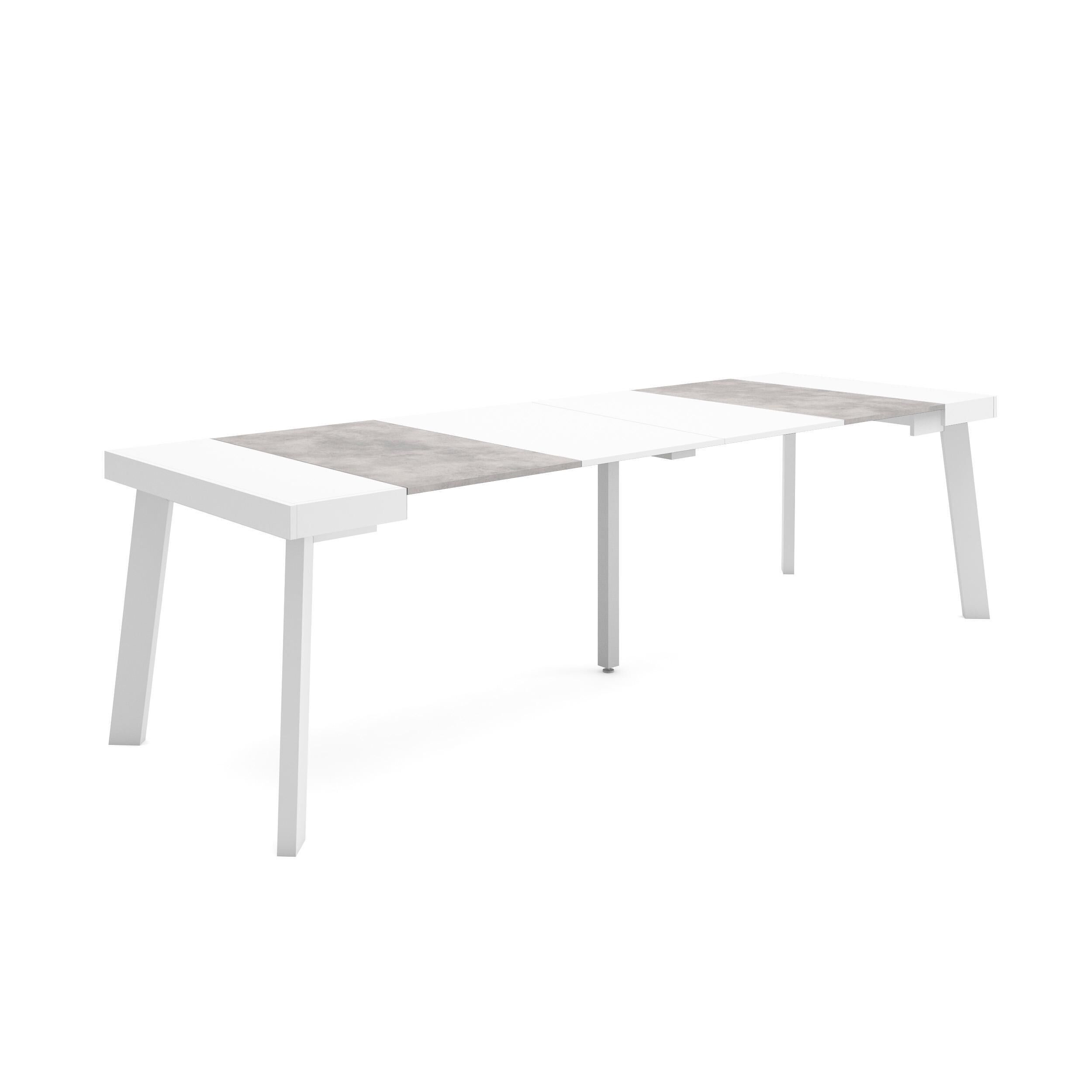 Skraut Home | Tavolo Consolle Allungabile | Tavolo da pranzo pieghevole | 260| Per 12 persone | Gambe in legno | Stile moderno | Bianco e cemento373_41_02