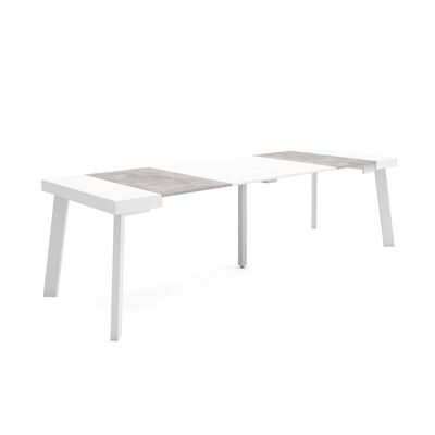 Skraut Home | Extendable Console Table | Folding dining table | 260 | For 12 people | Wooden legs | Modern Style | White and cement373_41_02