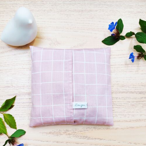 Bouillotte noyaux de cerise  15 x 15 cm - rose quadrillage