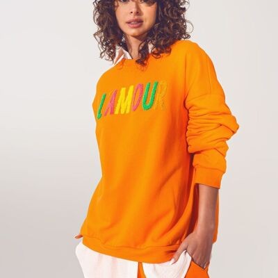 L'amour Text Pullover in Orange