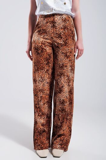Pantalon large à imprimé léopard en marron 1