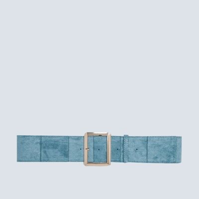 Light blue suede belt with square buckle
