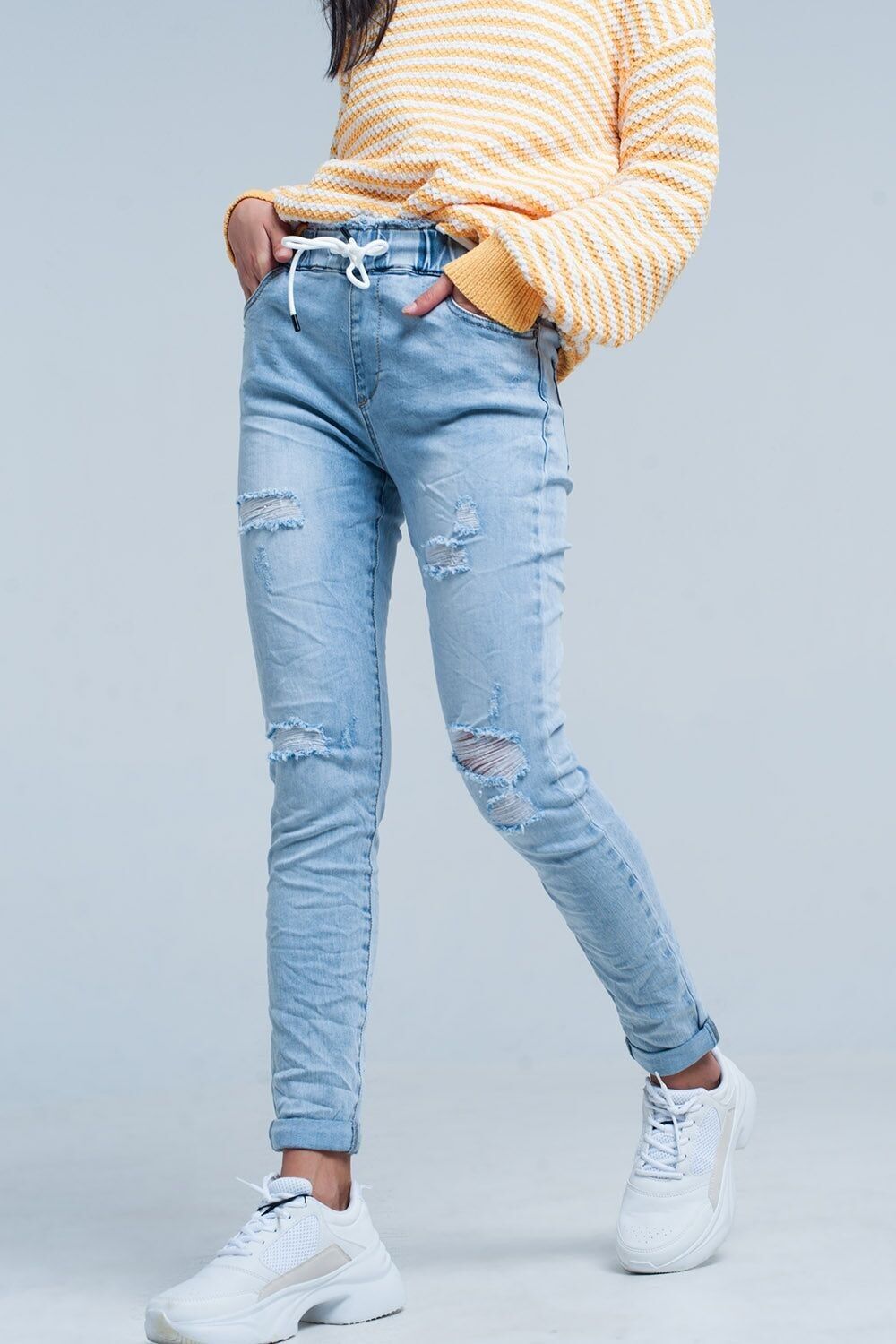 Light Wash Jogger with Drawstring Waistband