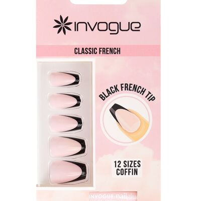 Invogue Black French Tip Coffin Nails - Pack of 24