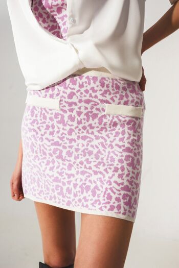 Mini-jupe en maille légère à imprimé animal lilas 2