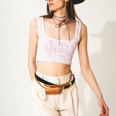 Top in maglia leggera con stampa animalier lilla
