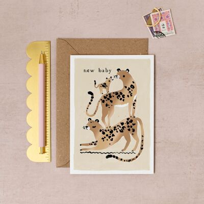 Nueva tarjeta del bebé de los leopardos | Tarjeta de bebé | Tarjeta de nuevos padres | Tarjetas de adopción
