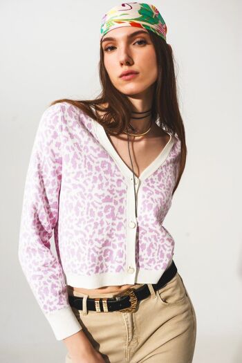 Cardigan en maille légère à imprimé animalier lilas 2