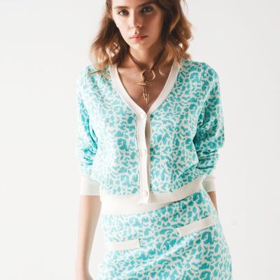 Lightweight knitted cardigan in turquoise animal print