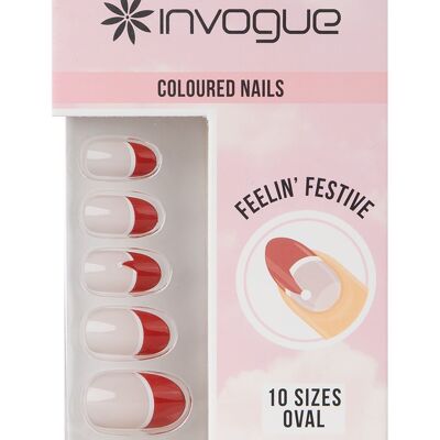 Uñas ovaladas navideñas de Invogue - Feelin’ Festive