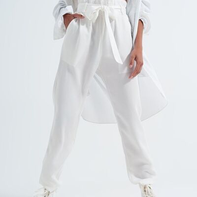 Lightweight Pants with tie waist in white