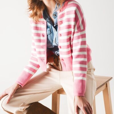 Lightweight stripe cardigan in pink