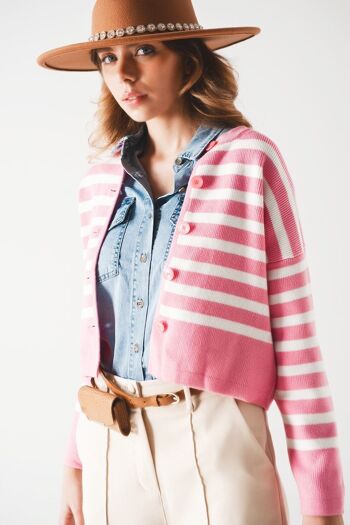 Cardigan léger à rayures rose 5