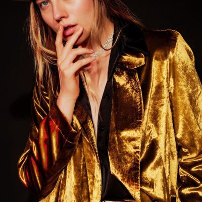 Lime green velvet oversized blazer