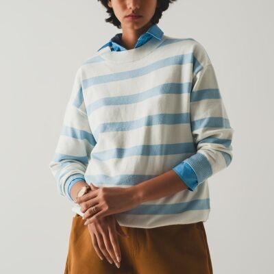 Langer blau gestreifter Pullover