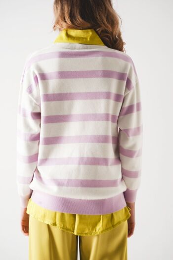 Pull long rayé violet 3