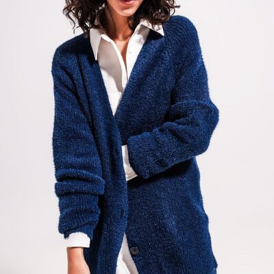 Long sleeve button up knitted cardigan in navy
