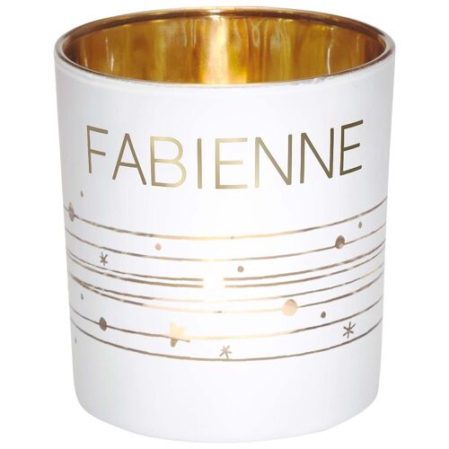 Photophore prénom Fabienne en verre blanc et or