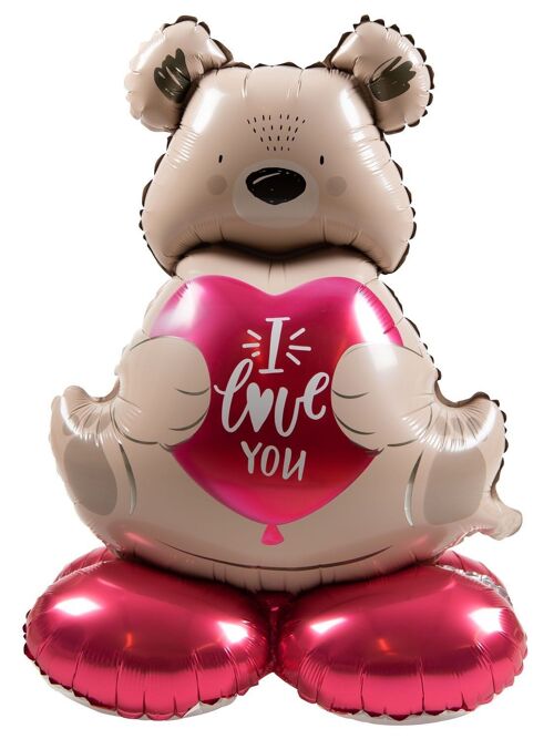 Standing Foil Balloon - Ombre Love - Brown bear "I love you" - 66 cm