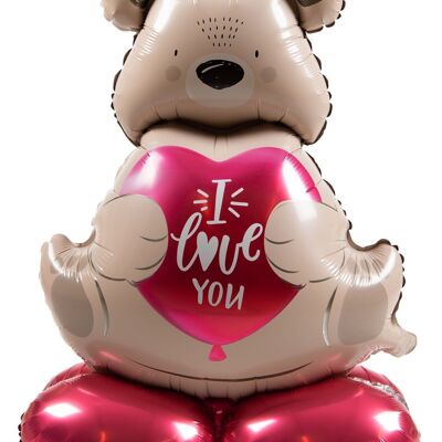 Standing Foil Balloon - Ombre Love - Brown bear "I love you" - 66 cm