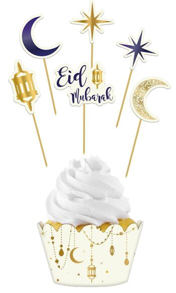 Set de décoration pour cupcakes - Eid Mubarak - 12 pièces