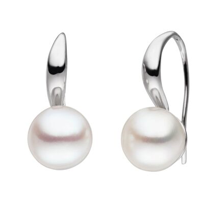 Ganchos para la oreja con botón blanco de perlas de agua dulce