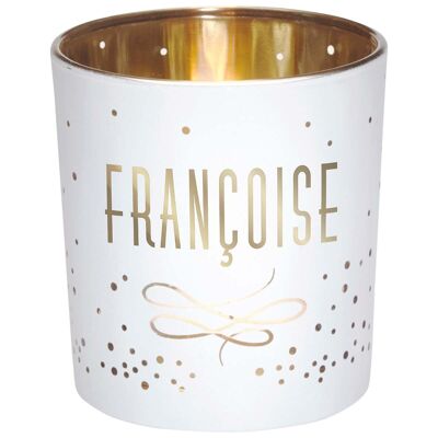 Photophore prénom Françoise en verre blanc et or