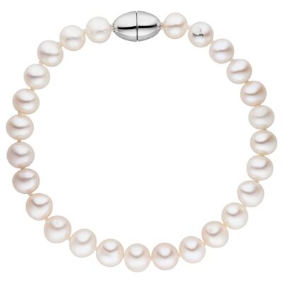 Bracciale di perle di acqua dolce bianche con chiusura magnetica ovale
