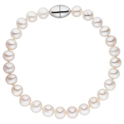 Pulsera de perlas perlas de agua dulce blancas con cierre magnético ovalado