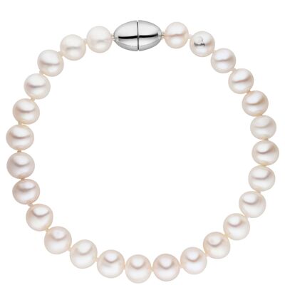 Pulsera de perlas perlas de agua dulce blancas con cierre magnético ovalado