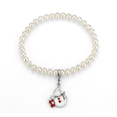 Bracelet perles d'eau douce avec bonhomme de neige