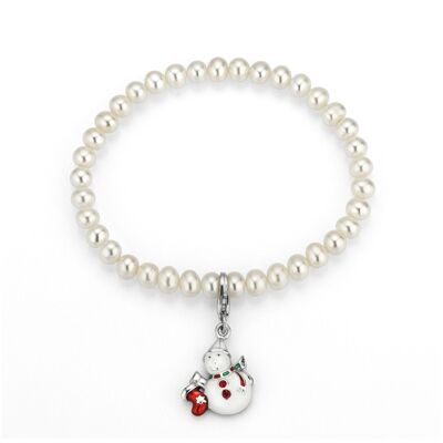 Bracelet perles d'eau douce avec bonhomme de neige
