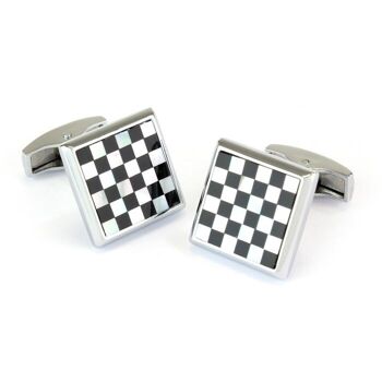 Boutons de manchette effet nacre et damier noir 1