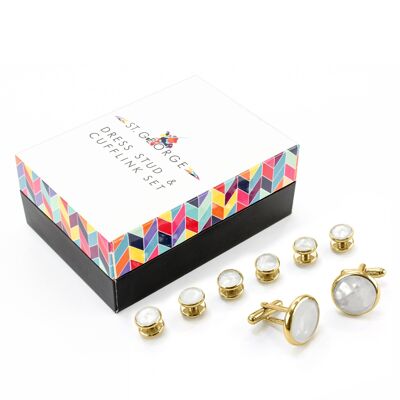 Mother of Pearl and Gilt Effect Cufflinks and Dress Stud Set