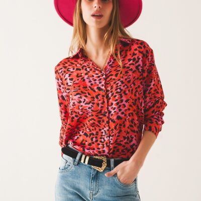Chemise à manches longues à imprimé léopard fuchsia