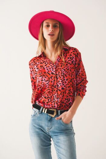 Chemise à manches longues à imprimé léopard fuchsia 1