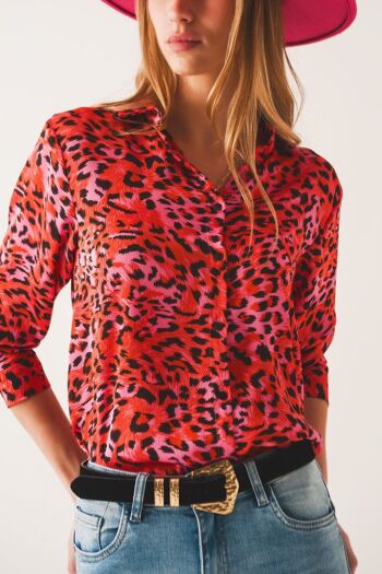 Chemise à manches longues à imprimé léopard fuchsia 5