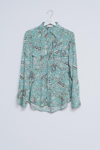 Chemise à manches longues à imprimé floral cachemire vert mélangé 1