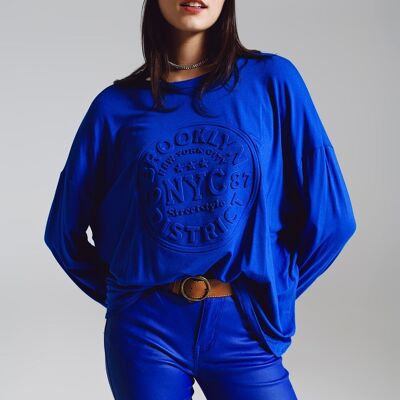 T-shirt à manches longues avec imprimé New York en bleu