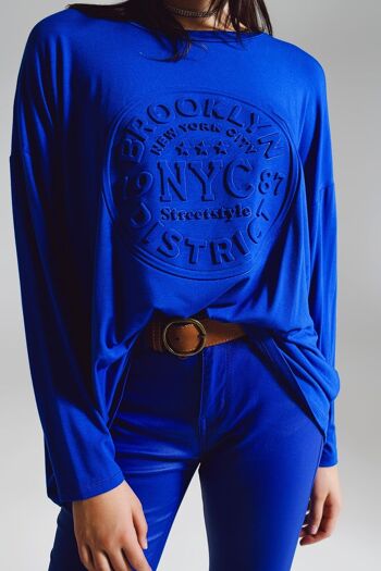 T-shirt à manches longues avec imprimé New York en bleu 3
