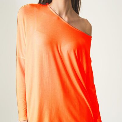 Long sleeve top in hot orange modal