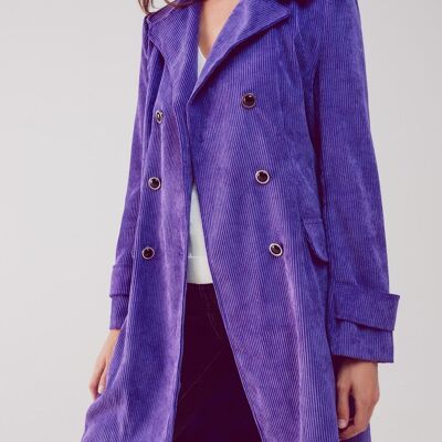 Longline blazer with vintage buttons in purple cord