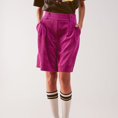 Longline-Shorts in fuchsiafarbener Kordel