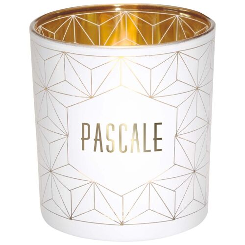 Photophore prénom Pascale en verre blanc et or
