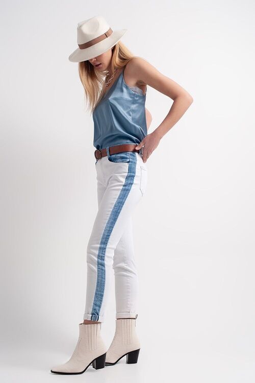 White jeans with contrast panel in light wash