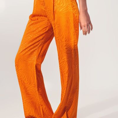 Pantaloni larghi con stampa zebrata in arancione
